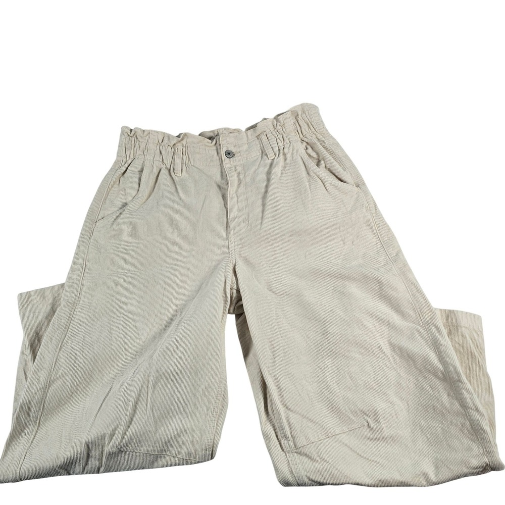 American Eagle Women‎ Cream Corduroy Barrel Leg Paperbag Waist Pants Size 12 Reg